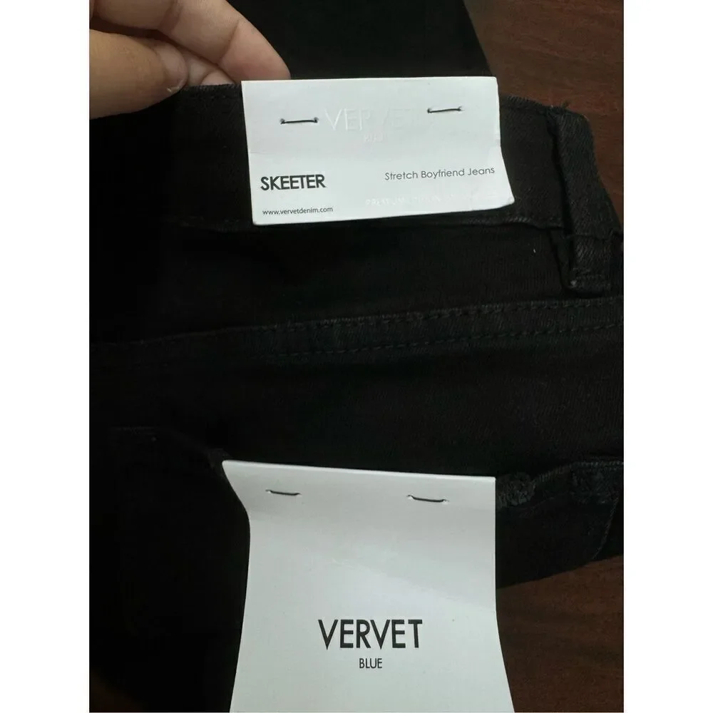 NWT Buckle Vervet Black Skeeter Stretch Boyfriend Distressed Black Jeans Size 27